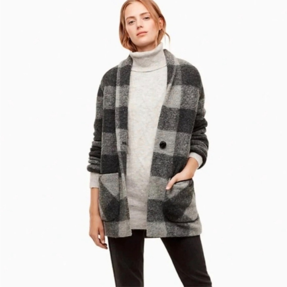 Aritzia Wilfred Free Off Duty Wool Jacket Gray Plaid flannel - Picture 3 of 9